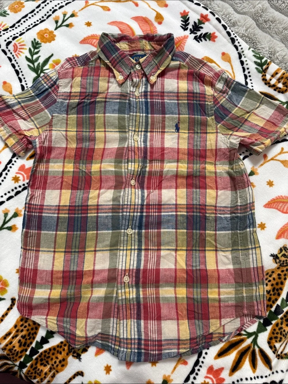 Polo Ralph Lauren Boys Madras Plaid Short Sleeve Button-Down Shirt